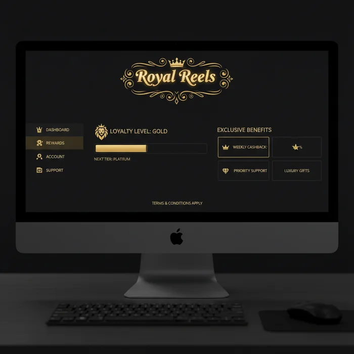 Royal Reels bonus page — welcome package, wagering requirements and promo code entry